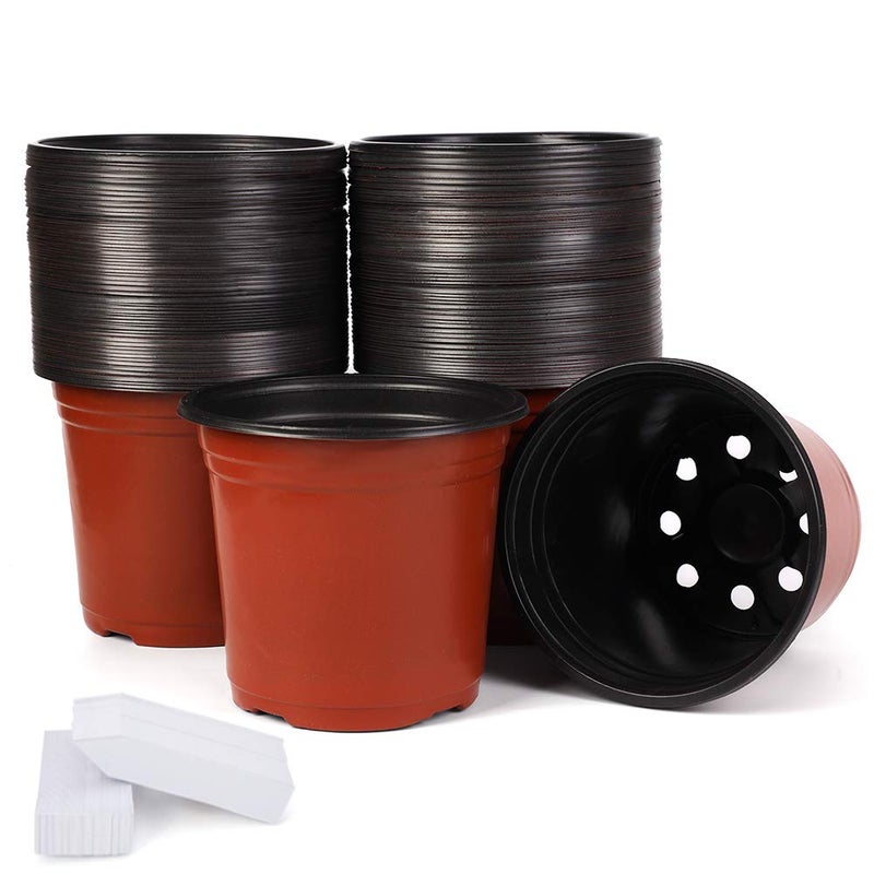 JERIA 100-Pack 6 Inch Plastic Nursery Pots Come with 100 Pcs Labels, Seedling Flower Plant Container and Seed Starting Pots - Image 1